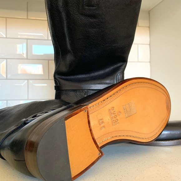 💝Gucci Black Leather Riding Style Boots 43 Men's - Picture 3 of 9